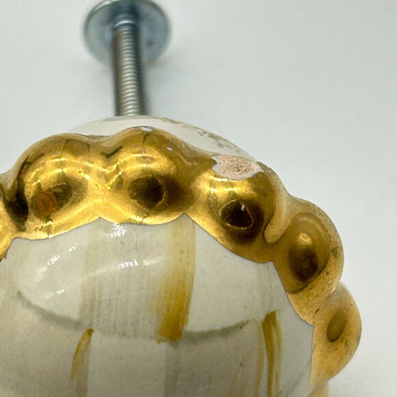 MacKenzie Childs Ceramic Parchment Courtly Check drawer/door pull/knobs 1.5” - Picture 5 of 8